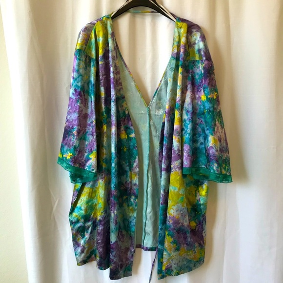 Yitty Sattin Pretty Mini Robe in Deep Sea Watercolor Size 2x - Picture 1 of 13